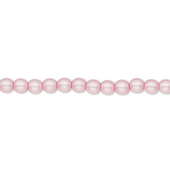 Bead, Czech pearl-coated glass druk, opaque matte light pink, 4mm round. Sold per 15-1/2" to 16" strand.