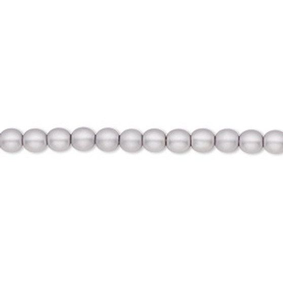 Bead, Czech pearl-coated glass druk, opaque matte light grey, 4mm round. Sold per 15-1/2" to 16" strand.