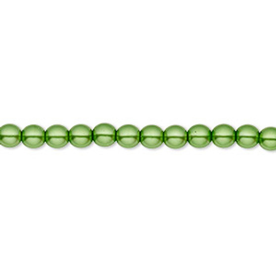 Bead, Czech pearl-coated glass druk, opaque green, 4mm round. Sold per 15-1/2" to 16" strand.