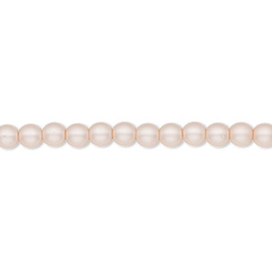 Bead, Czech pearl-coated glass druk, opaque matte soft pink, 4mm round. Sold per 15-1/2" to 16" strand.