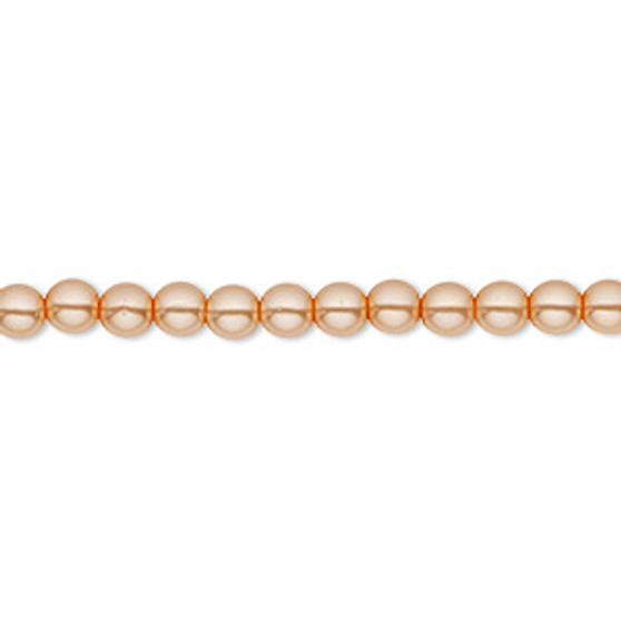 Bead, Czech pearl-coated glass druk, opaque peach-orange, 4mm round. Sold per 15-1/2" to 16" strand.