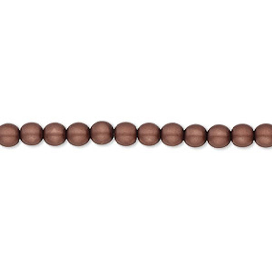 Bead, Czech pearl-coated glass druk, opaque matte mocha, 4mm round. Sold per 15-1/2" to 16" strand.