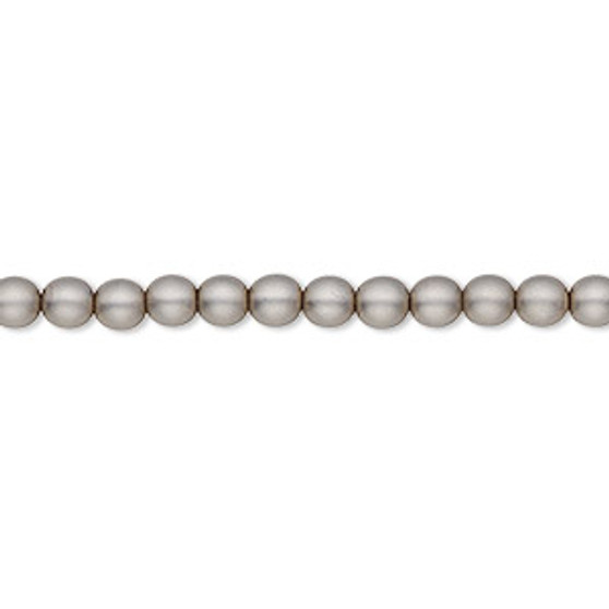 Bead, Czech pearl-coated glass druk, opaque matte grey, 4mm round. Sold per 15-1/2" to 16" strand.