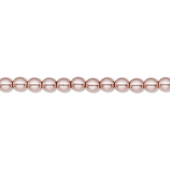 Bead, Czech pearl-coated glass druk, opaque dusty light rose, 4mm round. Sold per 15-1/2" to 16" strand.