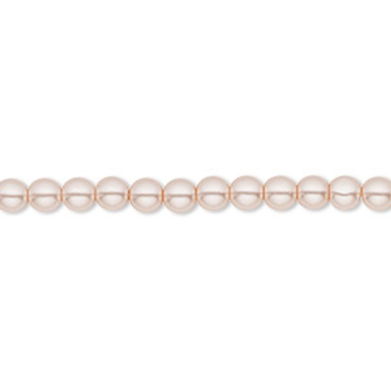 Bead, Czech pearl-coated glass druk, opaque soft pink, 4mm round. Sold per 15-1/2" to 16" strand.