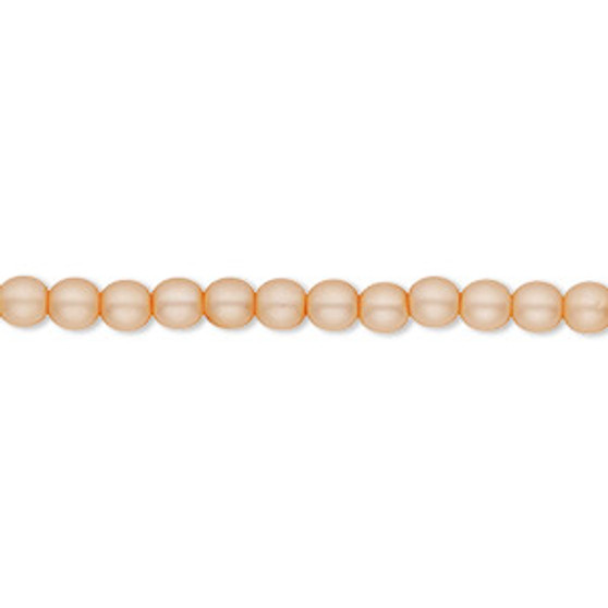 Bead, Czech pearl-coated glass druk, opaque matte peach, 4mm round. Sold per 15-1/2" to 16" strand.