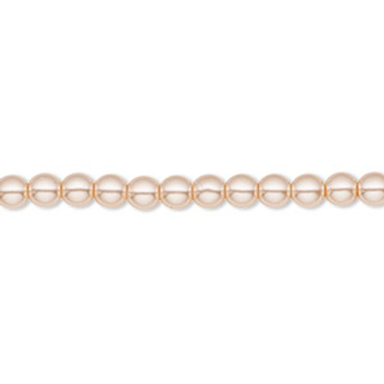 Bead, Czech pearl-coated glass druk, opaque light peach, 4mm round. Sold per 15-1/2" to 16" strand.