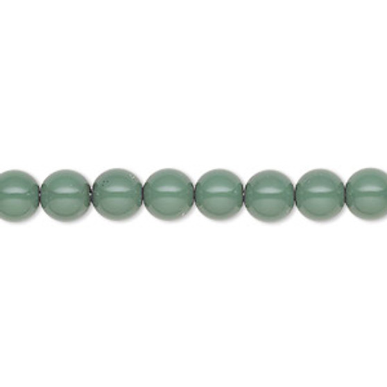 Pearl, Preciosa Czech crystal, sage green, 6mm round. Sold per pkg of 25