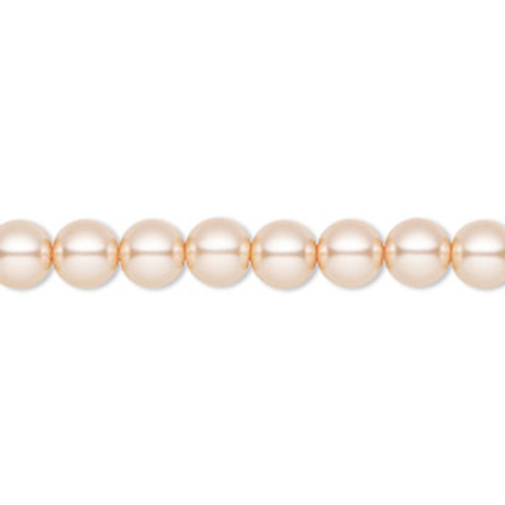 Pearl, Preciosa Czech crystal, peach, 6mm round. Sold per pkg of 25.