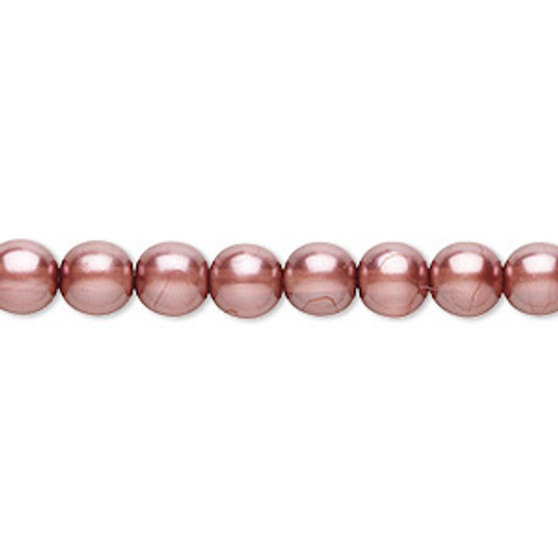Bead, Czech pearl-coated glass druk, mauve, 6mm round. Sold per 15-1/2" to 16" strand.