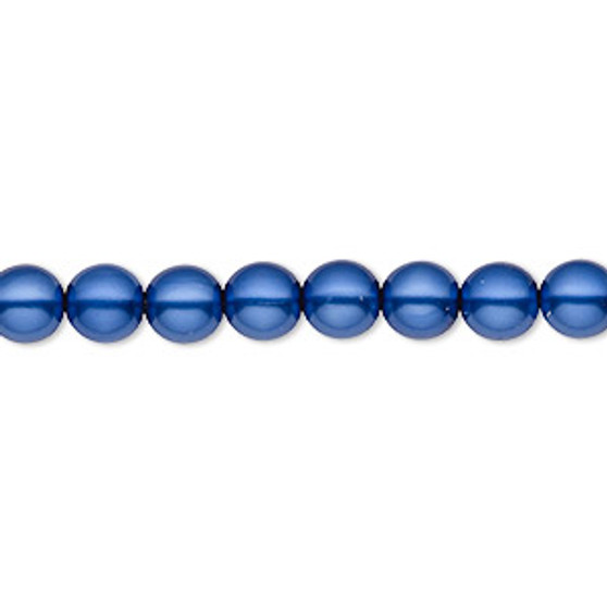 Bead, Czech pearl-coated glass druk, opaque royal blue, 6mm round. Sold per 15-1/2" to 16" strand.