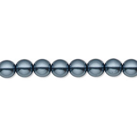 Bead, Czech pearl-coated glass druk, opaque gunmetal blue, 6mm round. Sold per 15-1/2" to 16" strand.