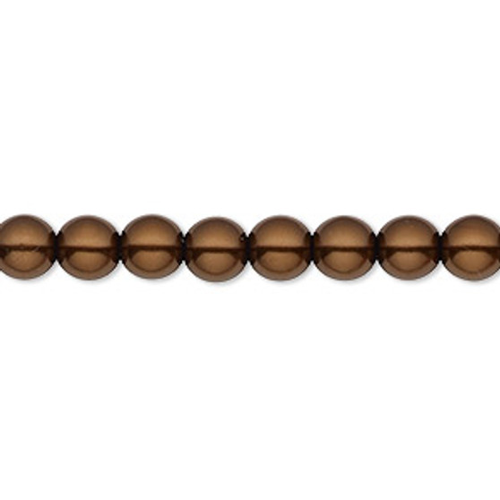 Bead, Czech pearl-coated glass druk, opaque chocolate, 6mm round. Sold per 15-1/2" to 16" strand.