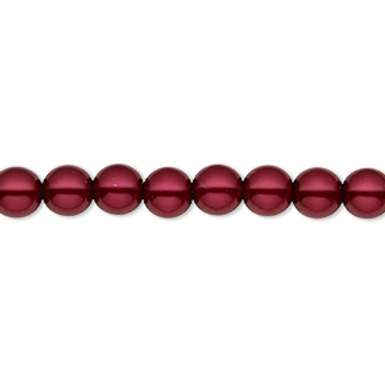 Bead, Czech pearl-coated glass druk, opaque crimson, 6mm round. Sold per 15-1/2" to 16" strand.