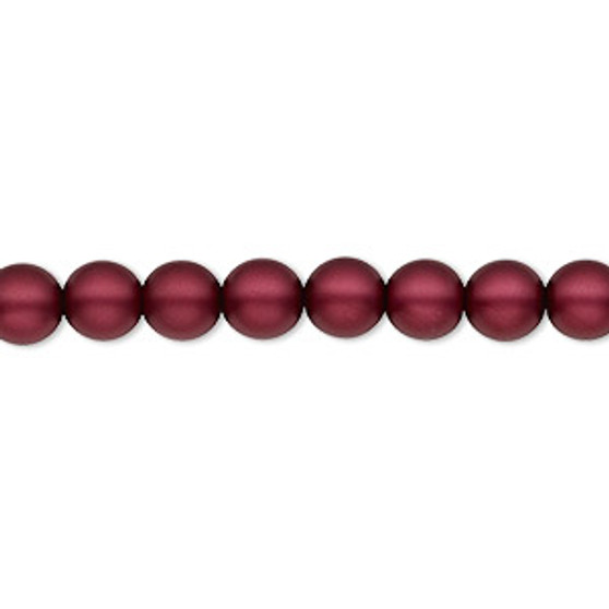 Bead, Czech pearl-coated glass druk, opaque matte sangria, 6mm round. Sold per 15-1/2" to 16" strand.