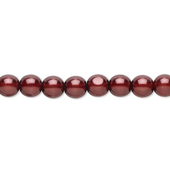 Bead, Czech pearl-coated glass druk, burgundy, 6mm round. Sold per 15-1/2" to 16" strand.