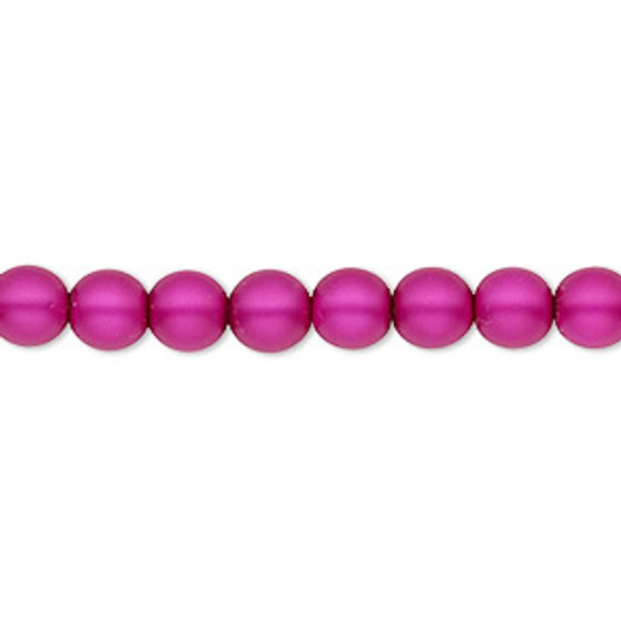Bead, Czech pearl-coated glass druk, opaque matte magenta, 6mm round. Sold per 15-1/2" to 16" strand.