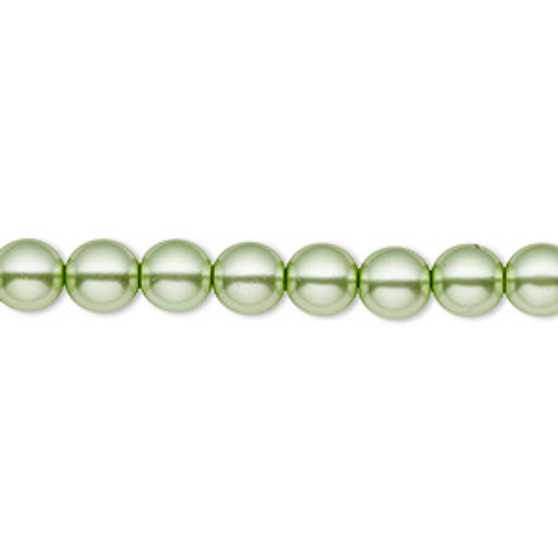 Bead, Czech pearl-coated glass druk, opaque light green, 6mm round. Sold per 15-1/2" to 16" strand.