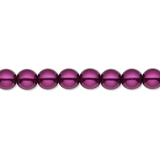 Bead, Czech pearl-coated glass druk, opaque deep magenta, 6mm round. Sold per 15-1/2" to 16" strand.