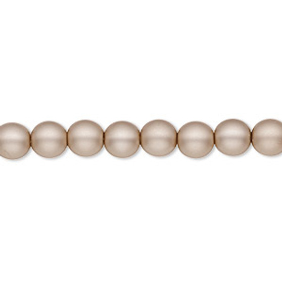 Bead, Czech pearl-coated glass druk, opaque matte sand, 6mm round. Sold per 15-1/2" to 16" strand.