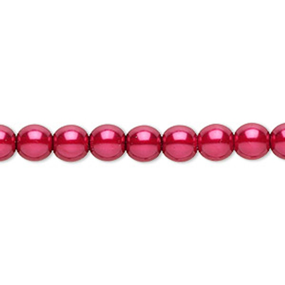 Bead, Czech pearl-coated glass druk, red, 6mm round. Sold per 15-1/2" to 16" strand.