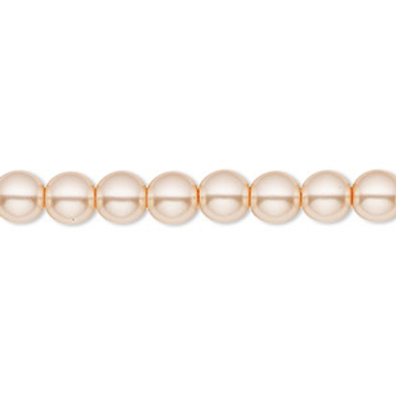 Bead, Czech pearl-coated glass druk, opaque light peach, 6mm round. Sold per 15-1/2" to 16" strand.