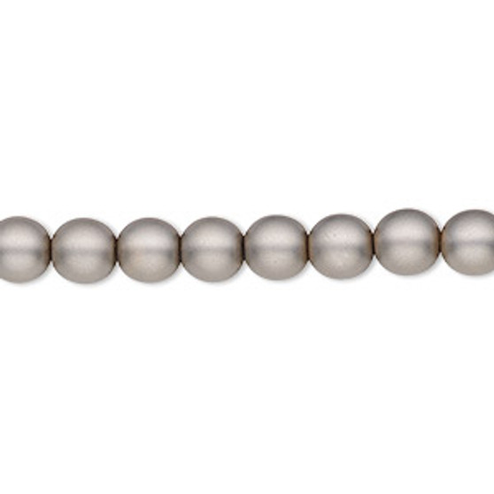 Bead, Czech pearl-coated glass druk, opaque matte grey, 6mm round. Sold per 15-1/2" to 16" strand.