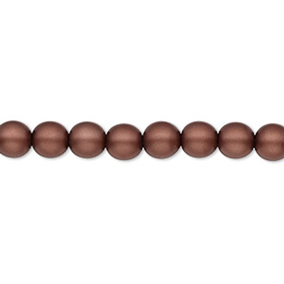 Bead, Czech pearl-coated glass druk, opaque matte mocha, 6mm round. Sold per 15-1/2" to 16" strand.
