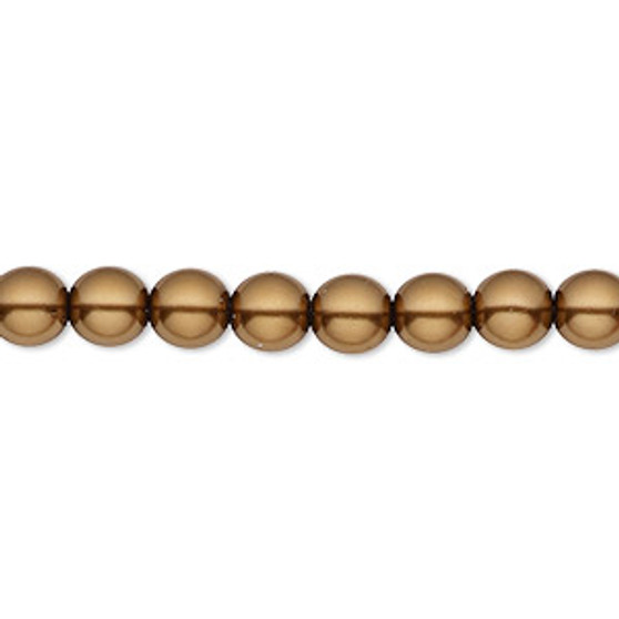 Bead, Czech pearl-coated glass druk, opaque sienna brown, 6mm round. Sold per 15-1/2" to 16" strand.