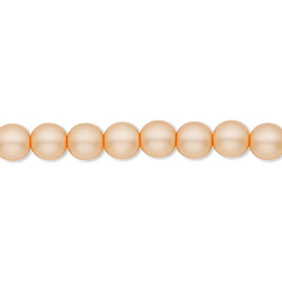 Bead, Czech pearl-coated glass druk, opaque matte peach, 6mm round. Sold per 15-1/2" to 16" strand.