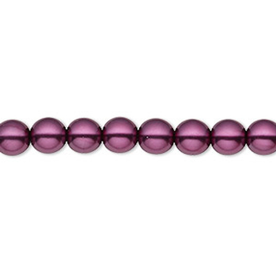 Bead, Czech pearl-coated glass druk, opaque deep fuchsia, 6mm round. Sold per 15-1/2" to 16" strand.