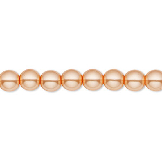 Bead, Czech pearl-coated glass druk, opaque peach-orange, 6mm round. Sold per 15-1/2" to 16" strand.