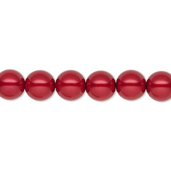 Pearl, Preciosa Czech crystal, red, 8mm round. Sold per pkg of 25.