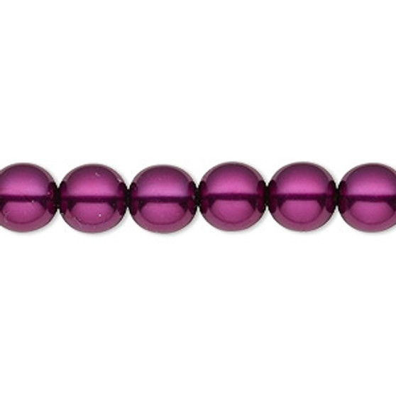 Bead, Czech pearl-coated glass druk, opaque deep magenta, 8mm round. Sold per 15-1/2" to 16" strand.