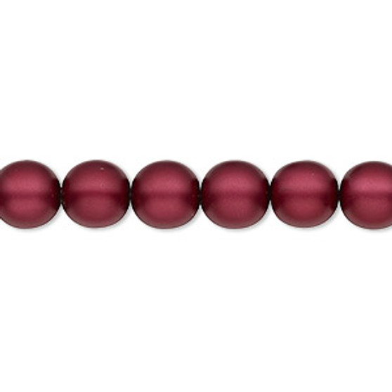 Bead, Czech pearl-coated glass druk, opaque matte sangria, 8mm round. Sold per 15-1/2" to 16" strand.