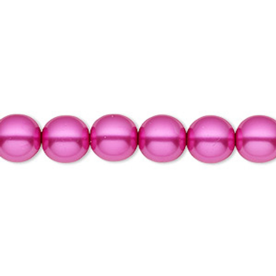 Bead, Czech pearl-coated glass druk, opaque fuchsia, 8mm round. Sold per 15-1/2" to 16" strand.