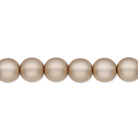 Bead, Czech pearl-coated glass druk, opaque matte sand, 8mm round. Sold per 15-1/2" to 16" strand.
