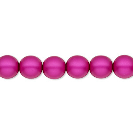 Bead, Czech pearl-coated glass druk, opaque matte magenta, 8mm round. Sold per 15-1/2" to 16" strand.