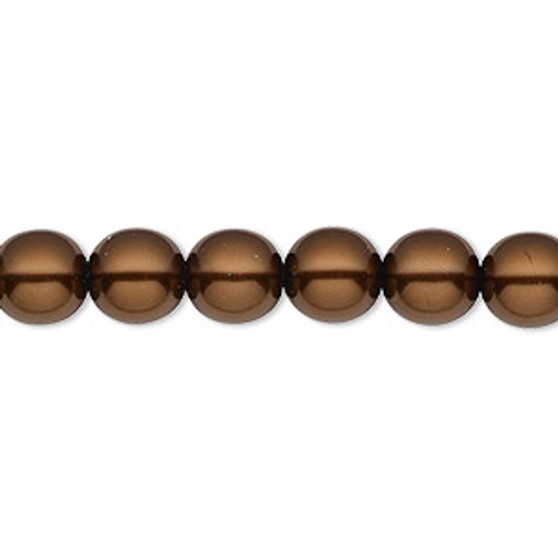 Bead, Czech pearl-coated glass druk, opaque chocolate, 8mm round. Sold per 15-1/2" to 16" strand.
