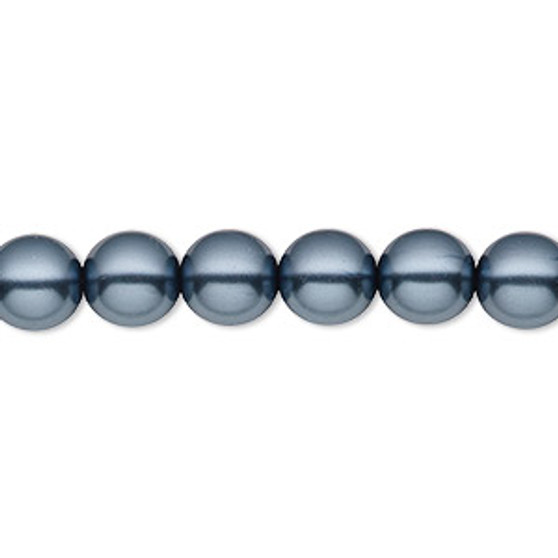 Bead, Czech pearl-coated glass druk, opaque gunmetal blue, 8mm round. Sold per 15-1/2" to 16" strand.