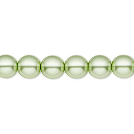 Bead, Czech pearl-coated glass druk, opaque light green, 8mm round. Sold per 15-1/2" to 16" strand.