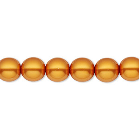 Bead, Czech pearl-coated glass druk, opaque orange-gold, 8mm round. Sold per 15-1/2" to 16" strand.
