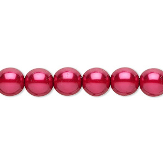 Bead, Czech pearl-coated glass druk, red, 8mm round. Sold per 15-1/2" to 16" strand.