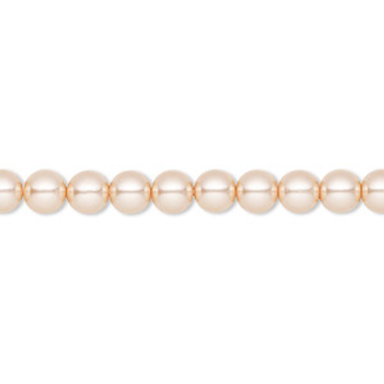 Pearl, Preciosa Czech crystal, peach, 5mm round. Sold per pkg of 50.