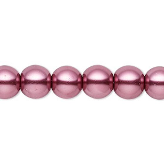 Bead, Celestial Crystal®, crystal pearl, dusty rose, 9-10mm round. Sold per pkg of (2) 15-1/2" to 16" strands, approximately 80 beads.