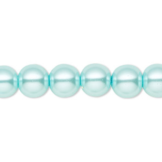 Bead, Celestial Crystal®, crystal pearl, aqua blue, 10mm round. Sold per pkg of (2) 15-1/2" to 16" strands, approximately 80 beads.