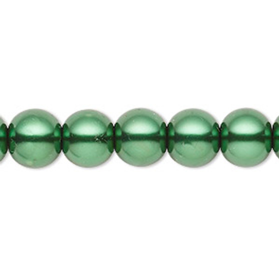 Bead, Celestial Crystal®, crystal pearl, forest green, 9-10mm round. Sold per pkg of (2) 15-1/2" to 16" strands, approximately 80 beads.