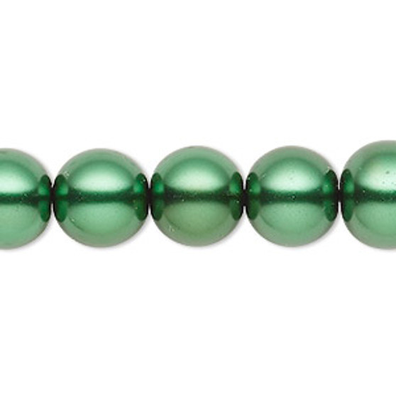Bead, Celestial Crystal®, crystal pearl, forest green, 11-12mm round. Sold per 15-1/2" to 16" strand, approximately 30 beads.