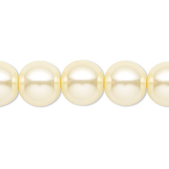 Bead, Celestial Crystal®, crystal pearl, light yellow, 12mm round. Sold per 15-1/2" to 16" strand, approximately 30 beads.