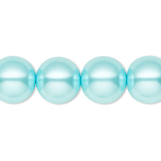 Bead, Celestial Crystal®, crystal pearl, aqua blue, 14mm round. Sold per 15-1/2" to 16" strand, approximately 25 beads.